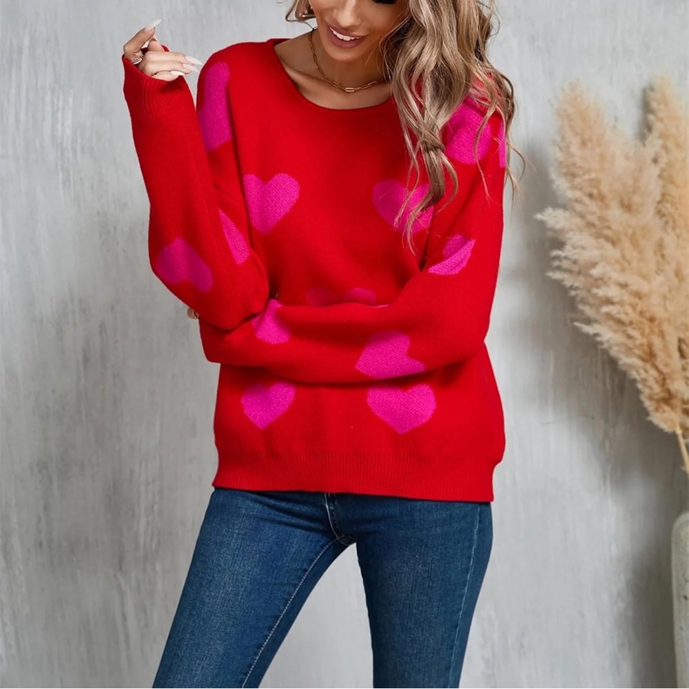 Red Heart Pattern Sweater